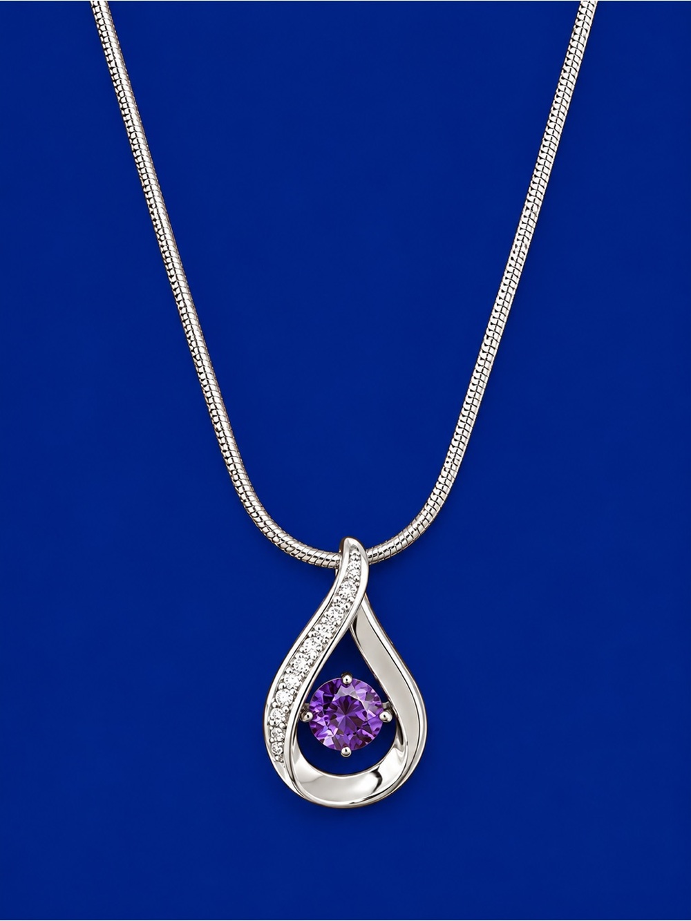 Sterling Silver Purple Teardrop Pendant Necklace